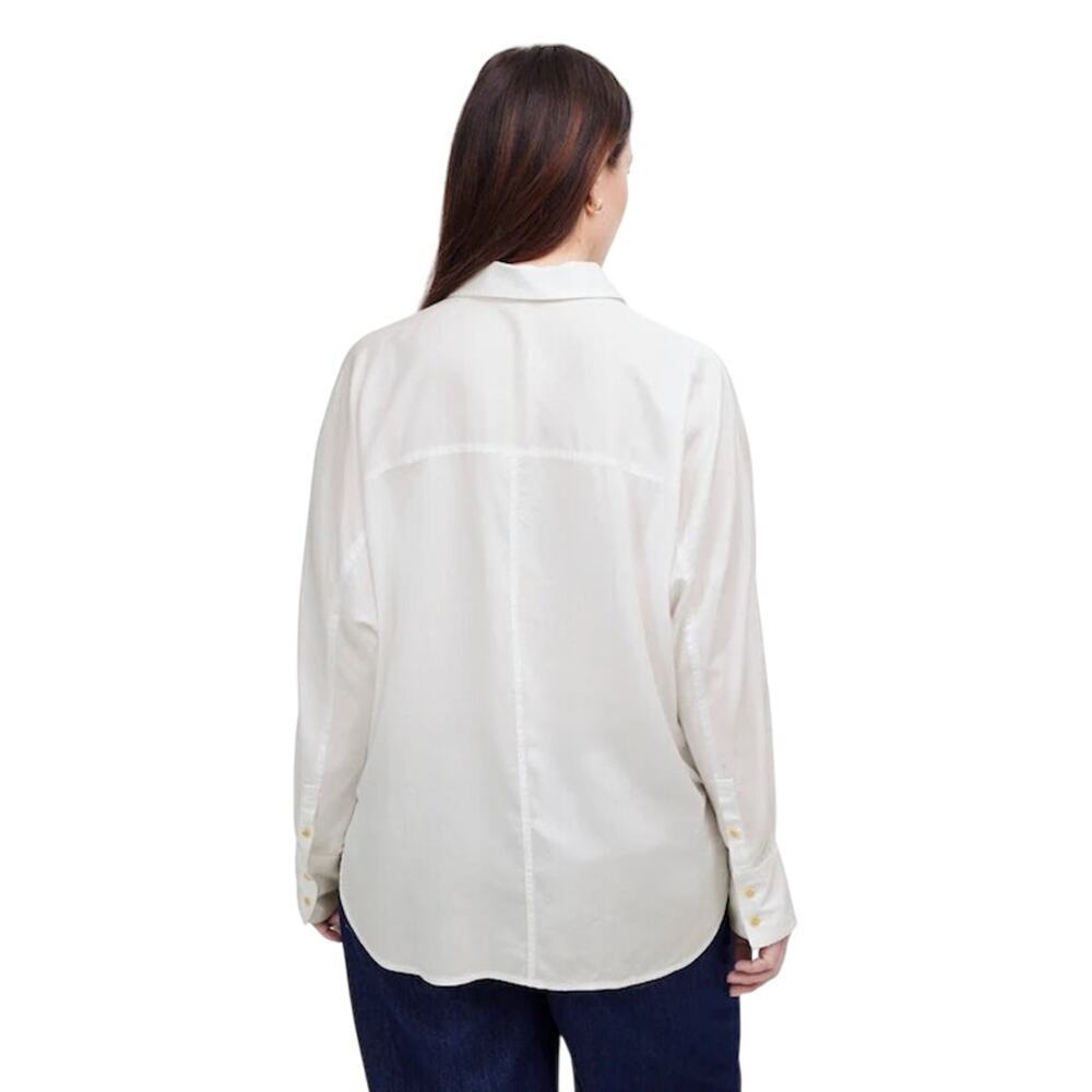 NWT Women’s Relaxed Dolman Button-Up Shirt White Tencel Size S - Picture 3 of 7